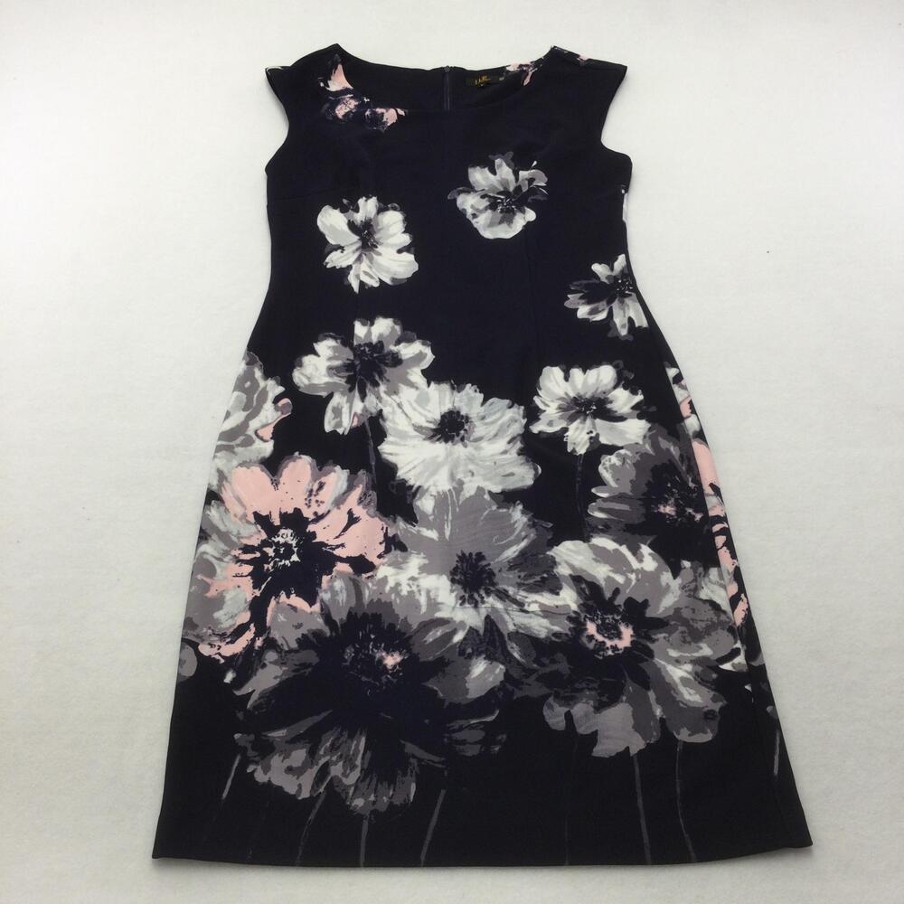Ile New York Dress Womens 8 Navy Floral Sleeveless Sheath Knit Workwear Party